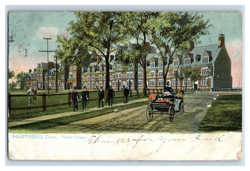 Circa 1900-07 Horse Buggy Trinity College Hartford CT Vintage Postcard F24 