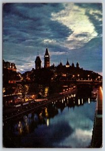 Rideau Canal, Night View, Ottawa Ontario Postcard, Dominion Bureau Of Statistics
