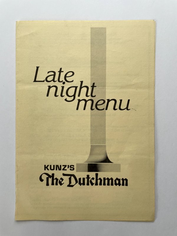 Vintage 80s KUNZ'S The Dutchman Restaurant Late Night Menu Louisville KY