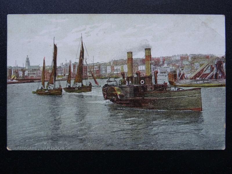 Kent RAMSGATE HARBOUR Paddle Steamer Boats / Tug - Old Postcard by Ross Series