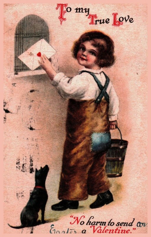 Antique Postcard Valentine Embossed 1919 Used Stamped To My True Love 5.5 x 3.5 