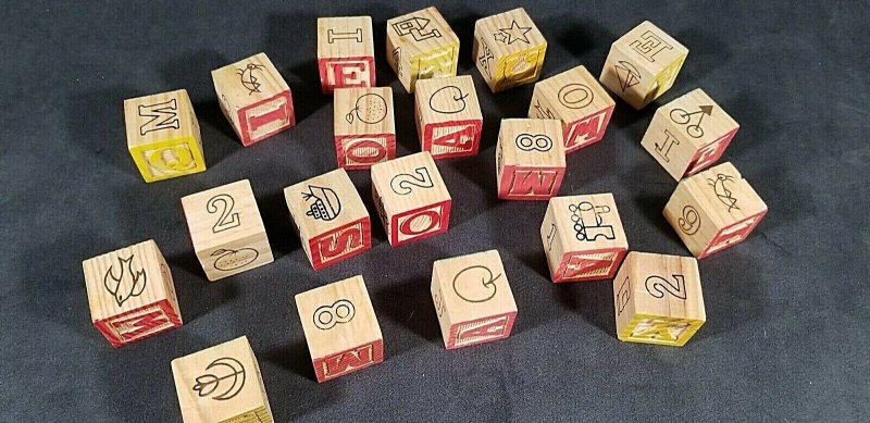 Wood Blocks Alphabet Numbers Animals Vintage (21) Wood Blocks  MrSTUFF B8