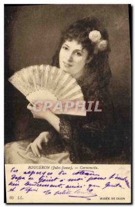 Old Postcard Fancy Woman Fan Rougeron Carmencita Museum of Dijon