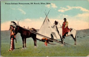 Ponca Indians Honeymoon, 101 Ranch, Bliss OK Vintage Postcard K79