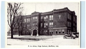 P. A. Allen High School Building Cars Bluffton Indiana IN Vintage Postcard