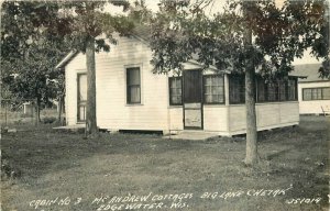 Big Lake Chetak Edgewater Wisconsin McAndrews Cabins 1940s Photo Postcard 7322