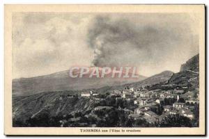 Postcard Old Volcano Taormina con l & # 39Etna in eruzione
