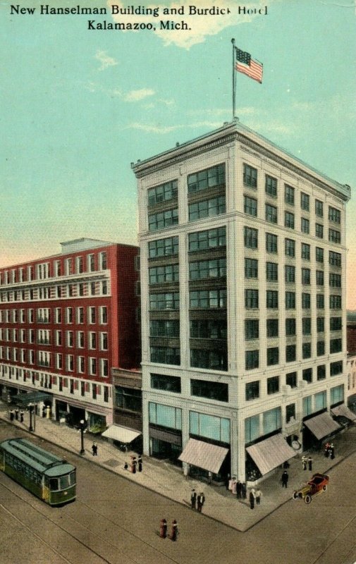 Circa 1910 New Hanselman Building Burdick Hotel, Kalamazoo, Michigan Vintage P12