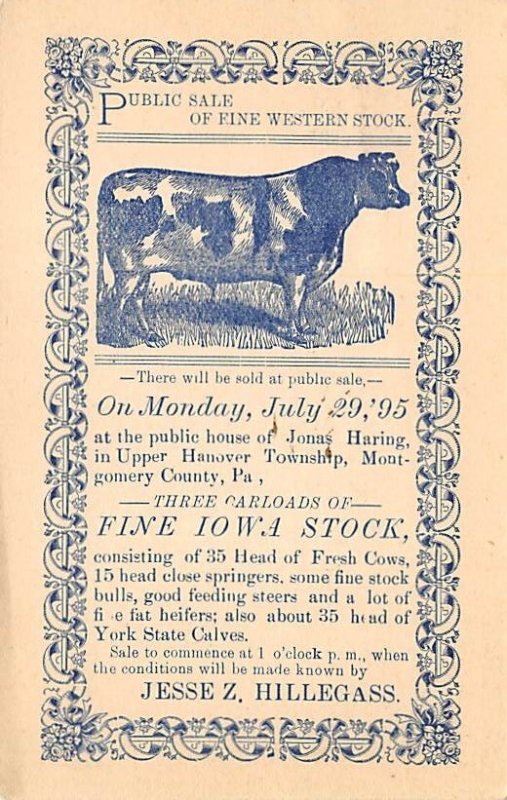 Public Sale of Fine Western Stock July 29th, 1895 Montgomery County, PA USA 1...