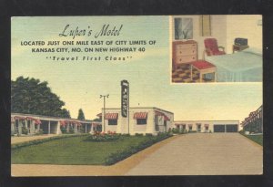 KANSAS CITY MISSOURI LUPER'S MOTEL INTERIOR VINTAGE LINEN ADVERTISING POSTCARD