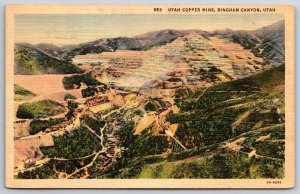 Utah~Copper Mine @ Bingham Canyon~PM 1938~Curt Teich Vintage Linen Postcard