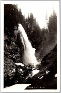 Rainier National Park Washington Waterfalls Stream Pine Trees Postcard