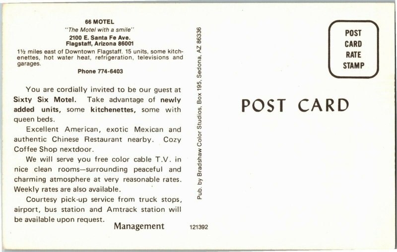 Greetings from the 66 Motel, Flagstaff AZ Vintage Postcard H34