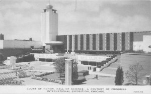 1933 Chicago World's Fair Court of Honor Science Hall B&W Litho Postcard...