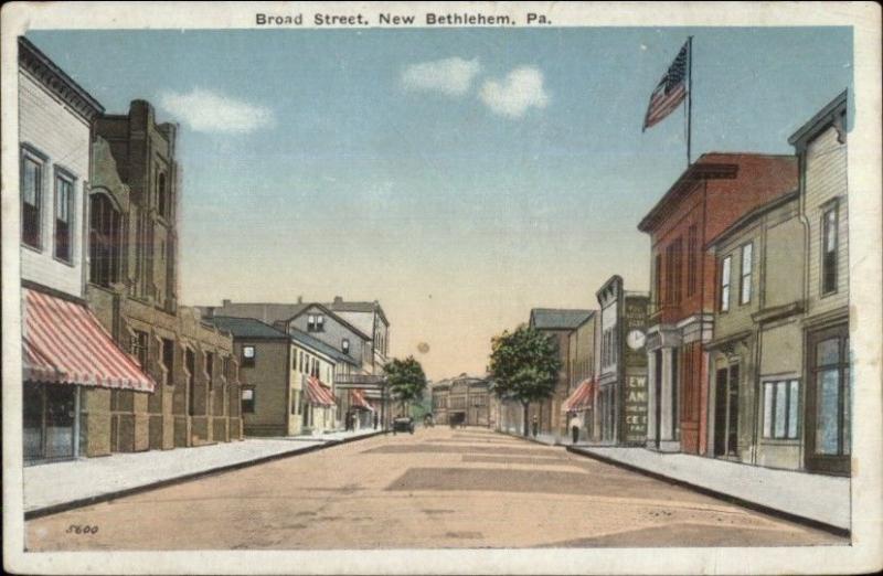 New Bethlehem PA Broad St. c1920 Postcard rpx