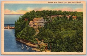 Vtg Illinois IL Lover's Leap Starved Rock State Park 1930s View Linen Postcard