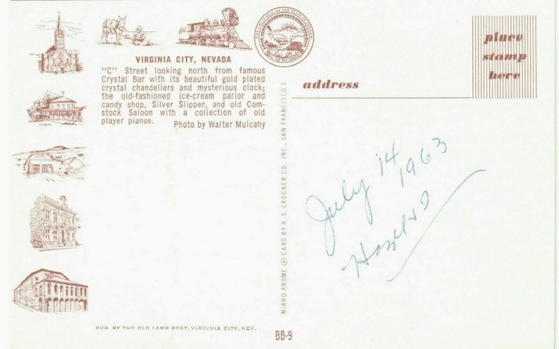 Virginia City Nevada Crystal Bar Postcard