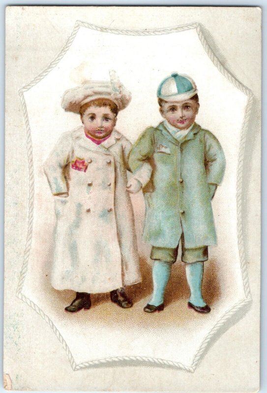 c1880s Victorian Mature Little Boy & Girl Couple Litho Stock Trade Card Odd C35