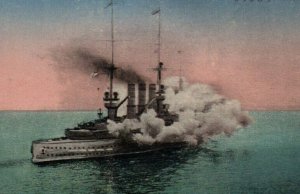 SMS German Imperial Navy Battleship Firing Guns WWI c.1910 Vtg Postcard