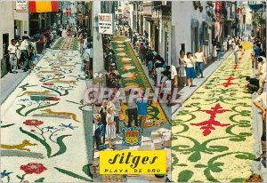 Postcard Modern Sitges (Costa Dorada) festival god tapisees the streets of fl...