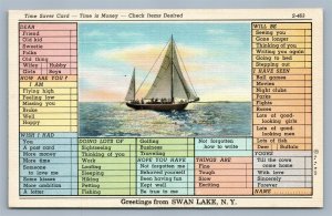 SWAN LAKE NY YACHTING VINTAGE POSTCARD