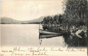 Canoe on Lake Webb, Weld ME c1906 Undivided Back Vintage Postcard Q38