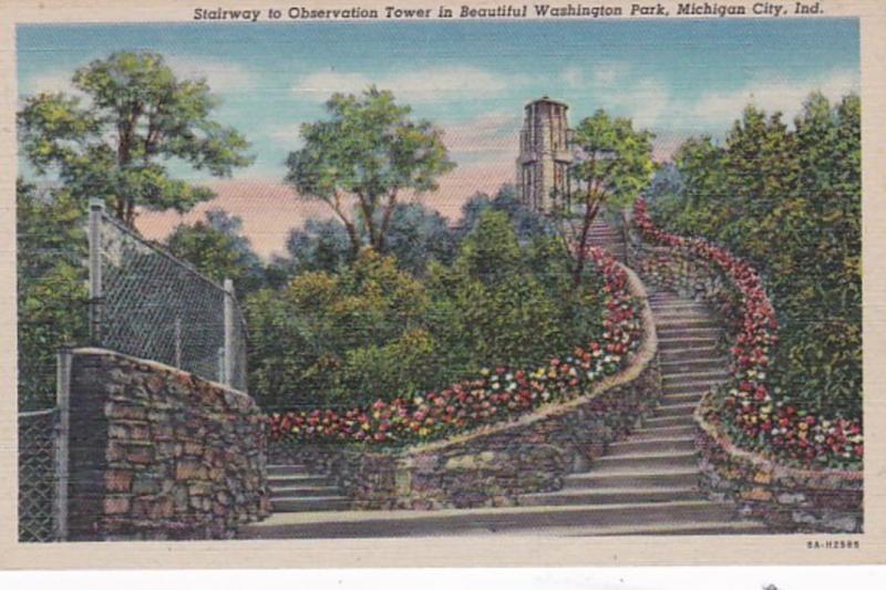 Indiana Michigan City Stairway To Observation Tower In Washington Park 1954 C...