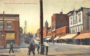 Marlboro MA Main Street Looking West Store Fronts Postcard