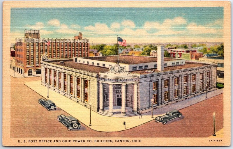 VINTAGE POSTCARD U.S. POST OFFICE AND OHIO POWER CO. BUILDING CANTON OHIO POSTED