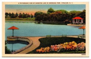 Vintage Picturesque View of Hiawatha Lake, Onondaga Park, Syracuse, NY Postcard