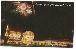 Vintage Postcard Night Scene Ocean View Amusement Park Norfolk Virginia