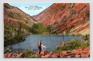 Fishing Scene Rock Lake Idaho Montana State Line UNP Unused Linen Postcard M9