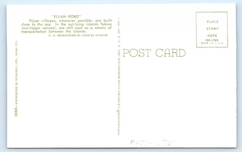Fijian Koro Canoe FIJI Postcard