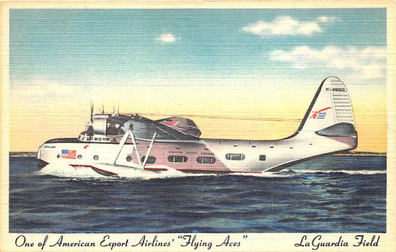 LaGuardia Field New York NY Export Airlines Flying Aces Linen  Postcard