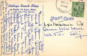 Cottage Snack Shop Ayer, Massachusetts, USA Postcard