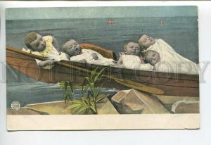 444431 MULTIPLE BABIES in BOAT Rafting rowing Vintage postcard COLLAGE