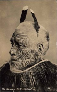 Facial Tattoos Ritimana Te Rapoutu New Zealand c1915 Real Photo Postcard