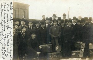 1908 Syracuse New York Travelers Baggage Well Dressed men RPPC Postcard 25-11886