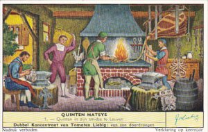 Liebig Trade Card s1736 Quinten Matsys No 1 Quinten in zijn smidse te Leuven