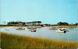 Postcard MA Harwichport Allen's Harbor On Cape Cod Beach Boats 1960s K34