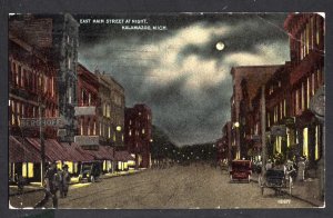 Michigan KALAMAZOO, East Main Street at Night older cars Store Fronts pm1912  DB