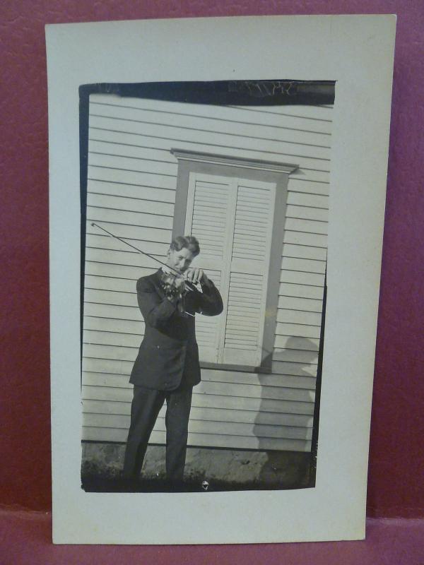 Old Postcard RPPC Man Playing Violin or Fiddle 19teens