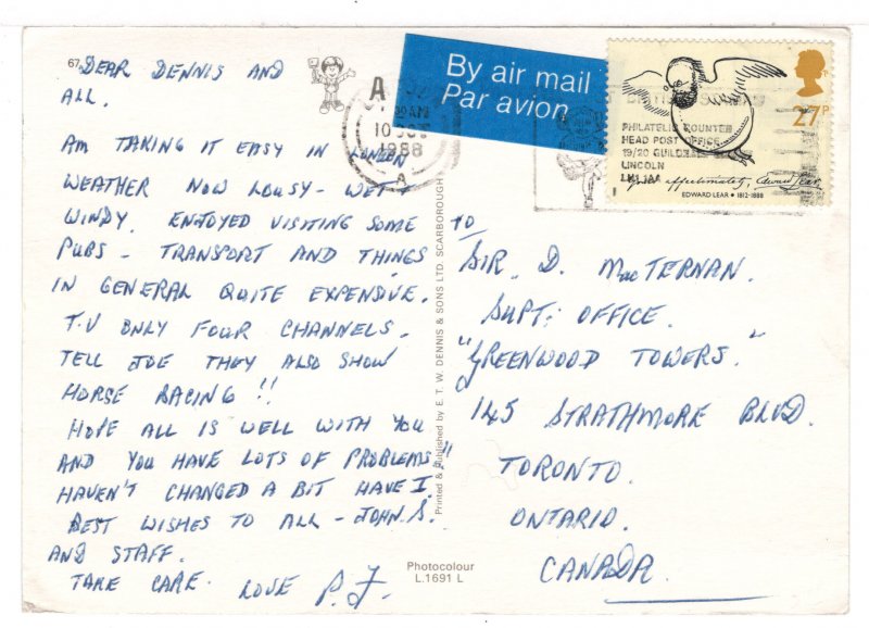 Greeting From London, England - Post Marked 1988 (Scenic Views)