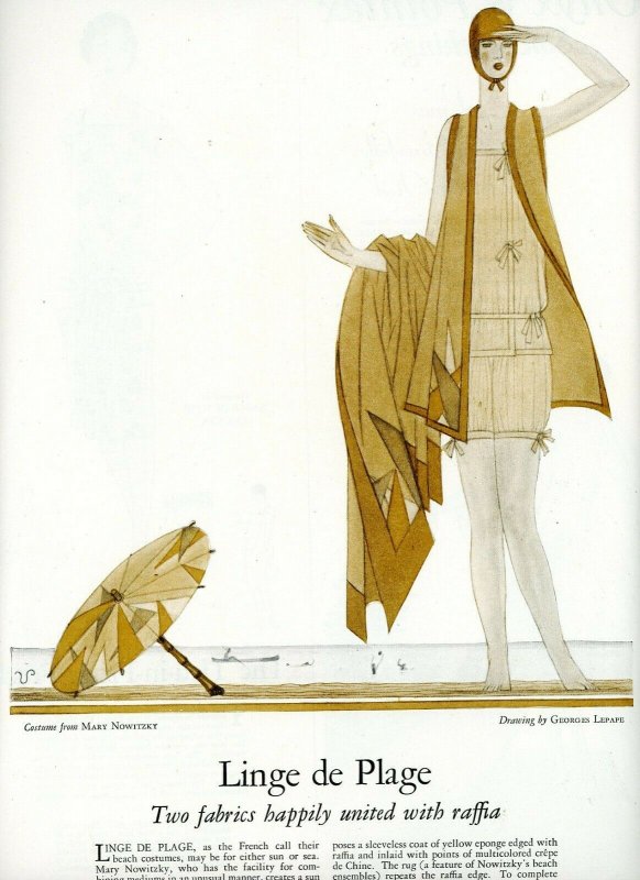 1927 Georges Lapape Drawing Linge De Plage Art Deco Fashion Dress W H Companion 