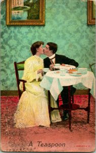 Vtg Postcard 1909 Bamforth & Co - Romance - A Teaspoon  Yellow Dress Tea Party