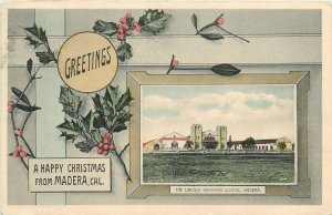 Postcard C-1910 California Madera Christmas Frame hand colored PNC CA24-787