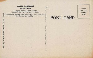 Century Room, Hotel Adolphus, Dallas, Texas, Early Linen Postcard