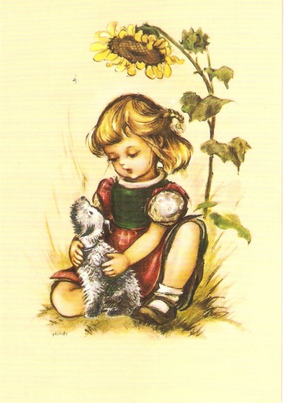 Hilde. Little  girl with her pet Lovely modern German PC. Continental size