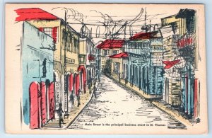 ST THOMAS Main Street illustration Virgin Islands Postcard