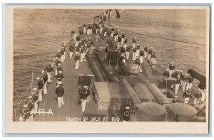 Brazil Postcard RPPC Photo Fourth Of July US Navy On Ship c1910's Antique